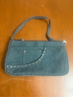 Kids Denim Shoulder Bag with Rhinestone Accent - Blue